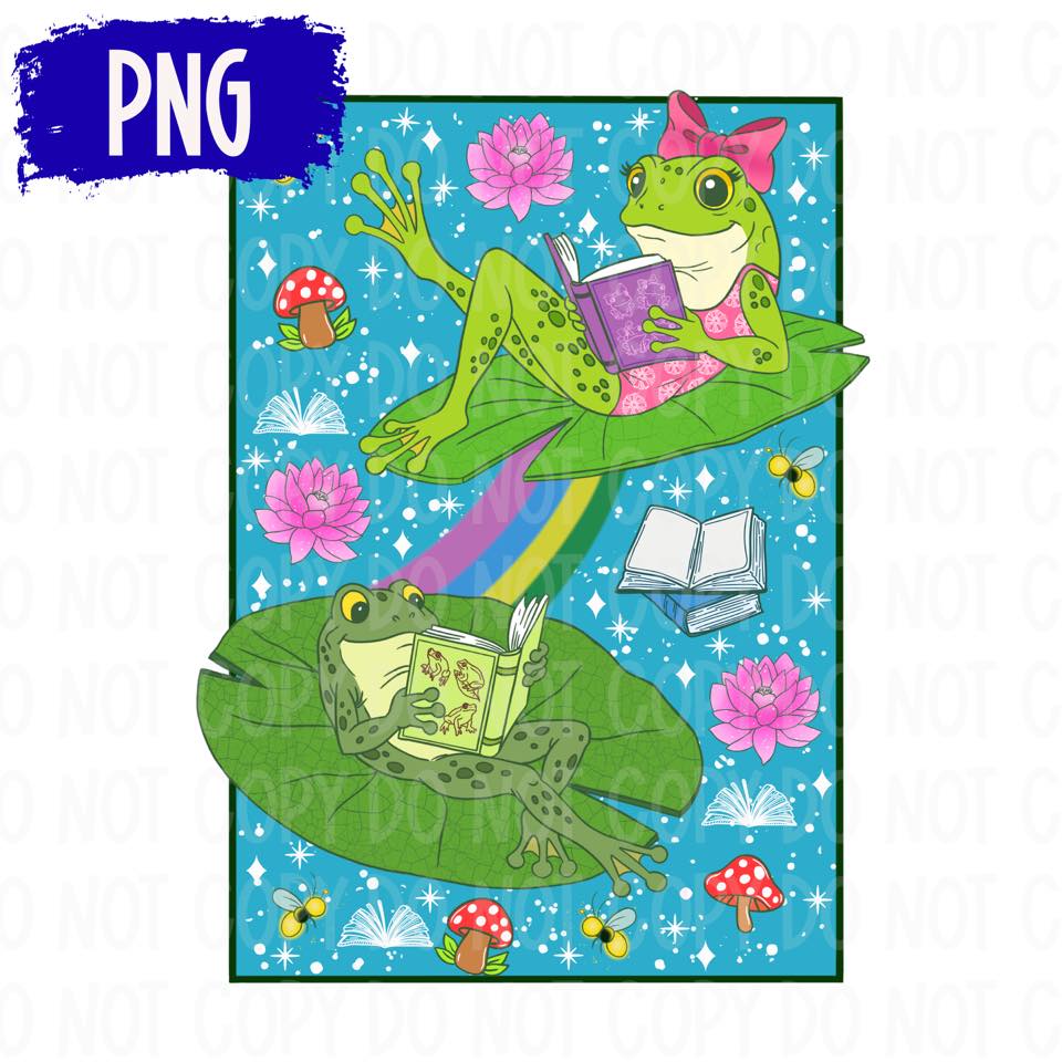 Reading Frogs Seamless & PNG