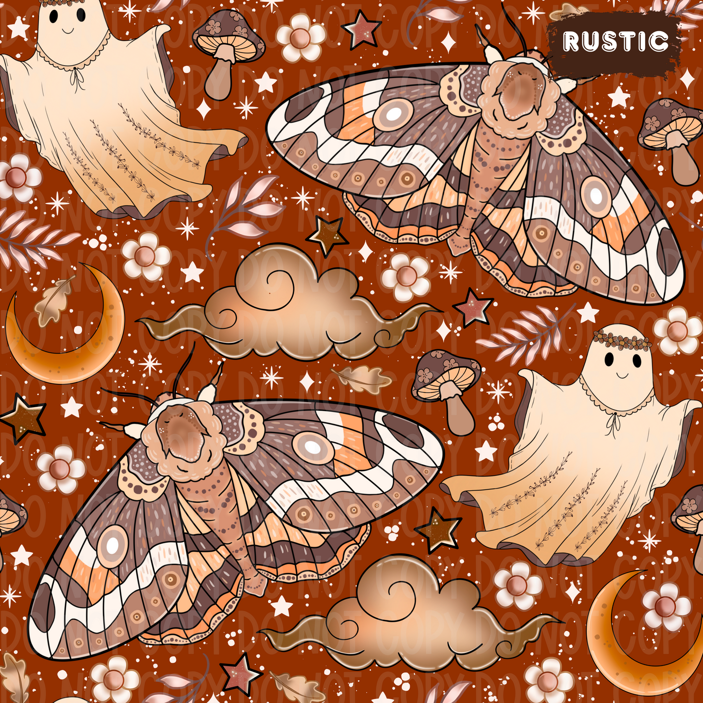 Boho Moth Seamless & PNG
