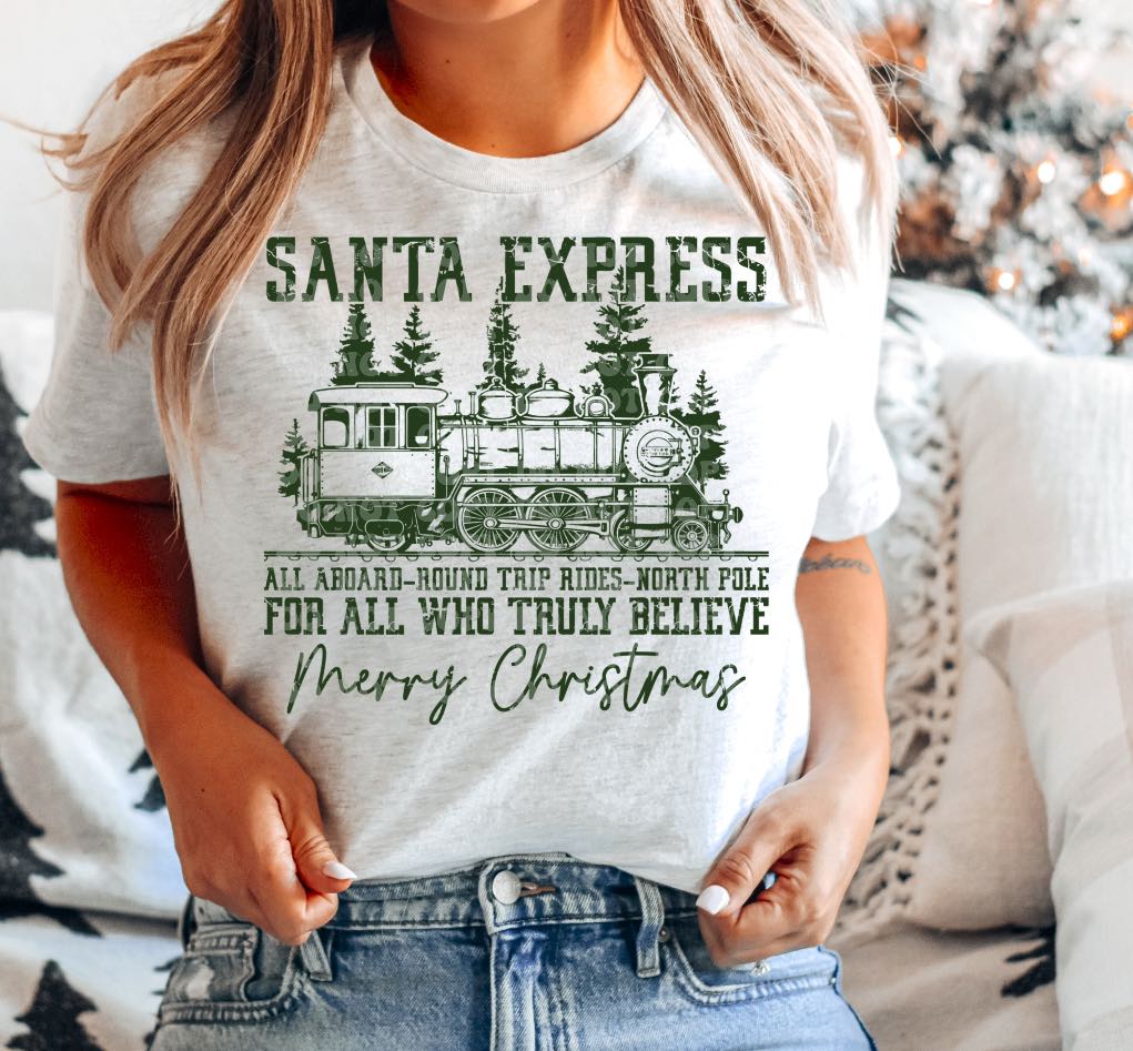 Santa Express Hunter Green Screen Print